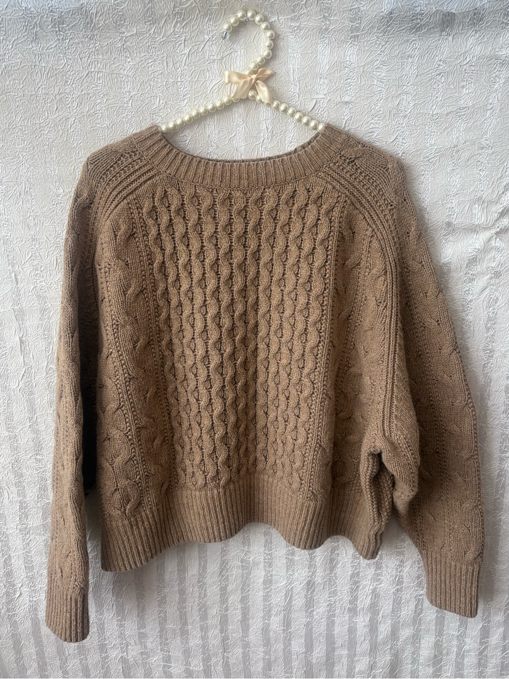 Universal Thread Cable Knit Crewneck Sweater In Taupe Brown